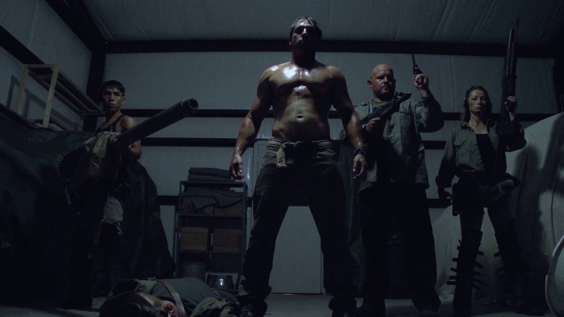 Dark action film scene